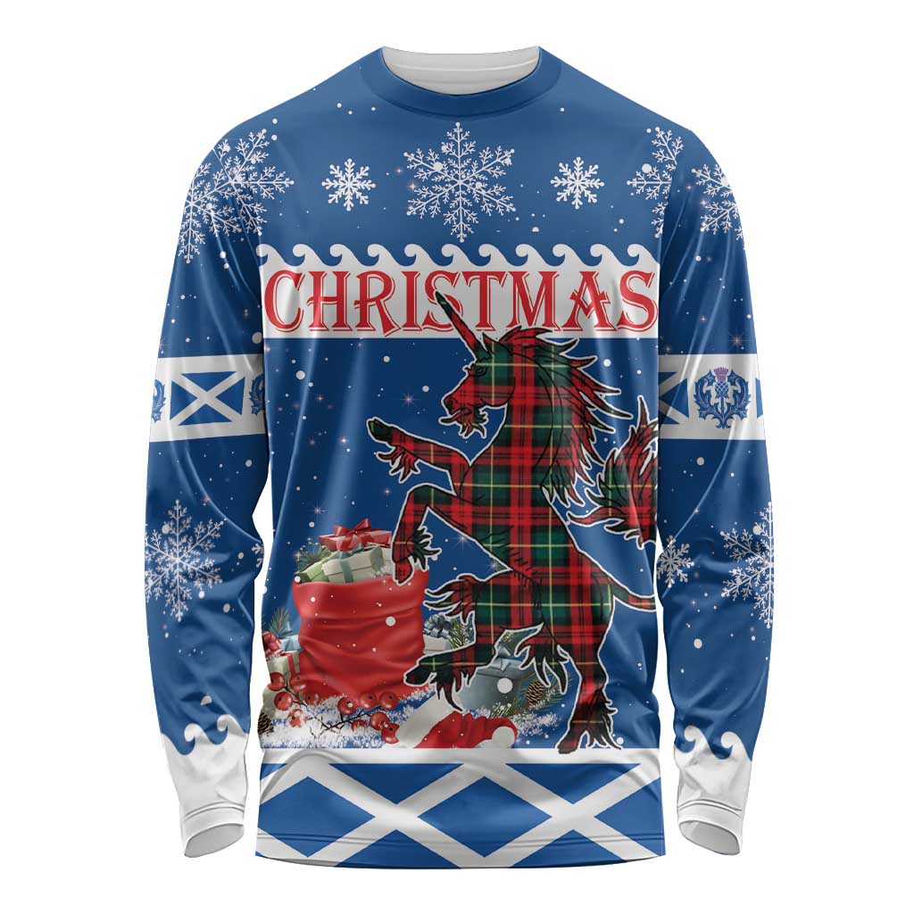 Personalized Scotland Christmas Long Sleeve Shirt Tartan Unicorn with Edinburgh Castle - Wonder Print Shop