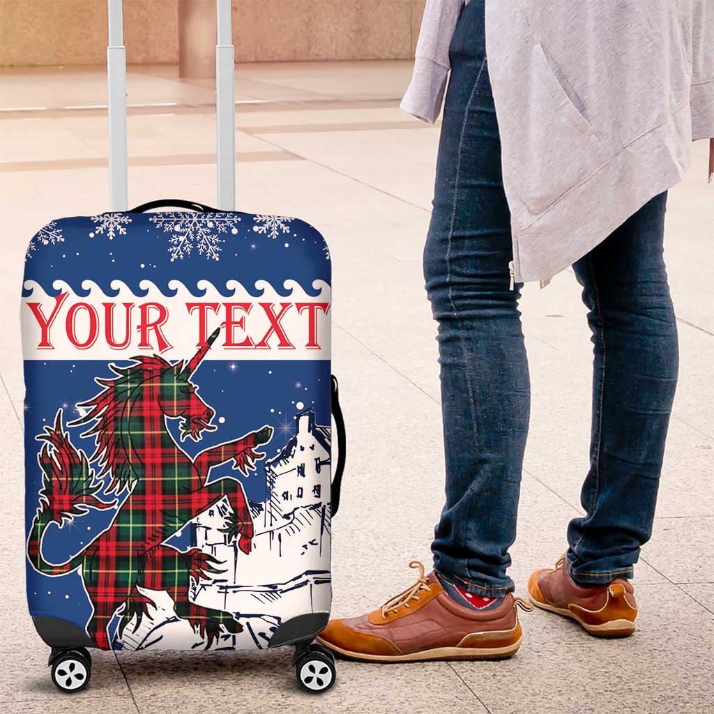 Personalized Scotland Christmas Luggage Cover Tartan Unicorn with Edinburgh Castle - Wonder Print Shop