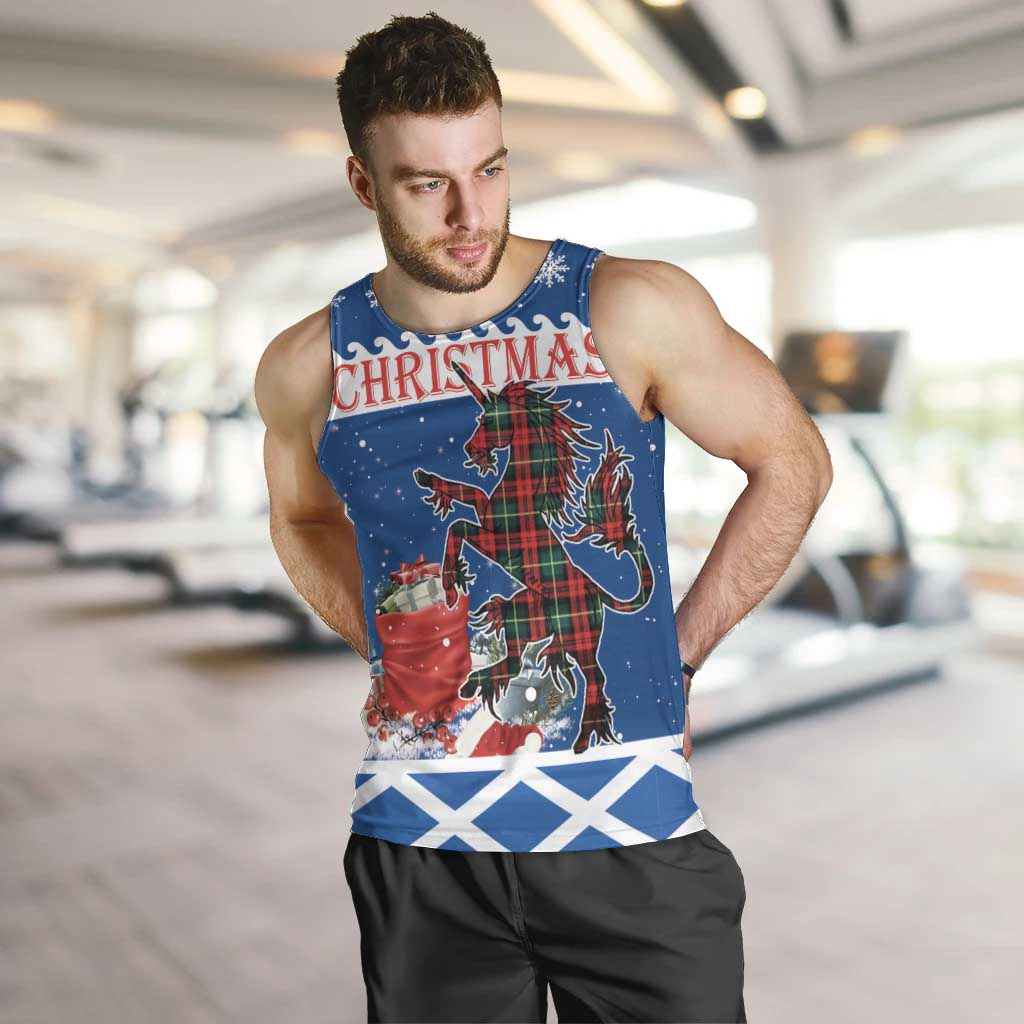 Personalized Scotland Christmas Men Tank Top Tartan Unicorn with Edinburgh Castle - Wonder Print Shop