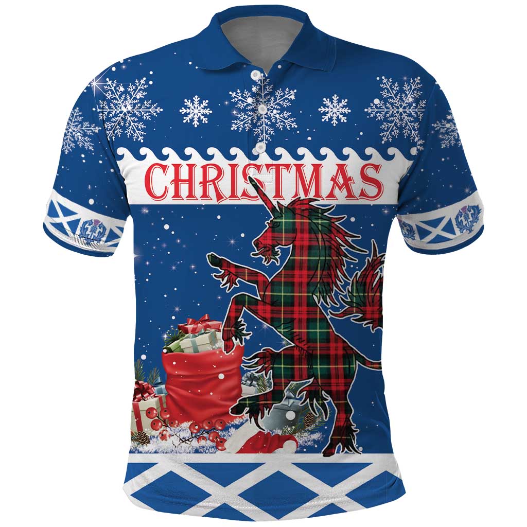 Personalized Scotland Christmas Polo Shirt Tartan Unicorn with Edinburgh Castle - Wonder Print Shop