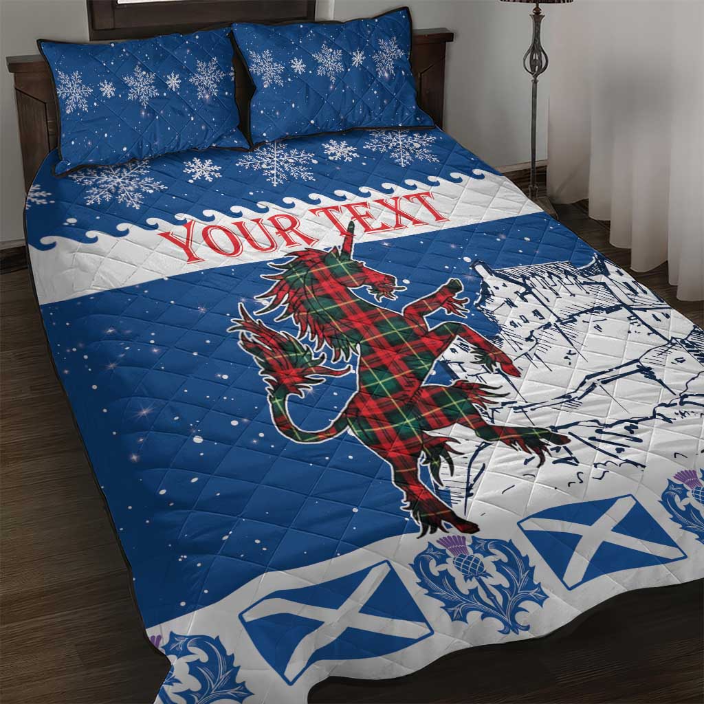 Personalized Scotland Christmas Quilt Bed Set Tartan Unicorn with Edinburgh Castle