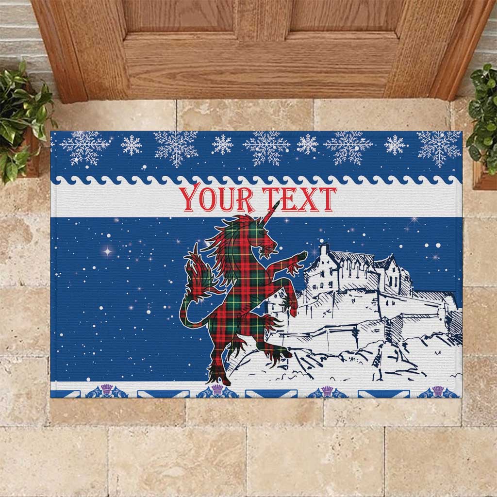 Personalized Scotland Christmas Rubber Doormat Tartan Unicorn with Edinburgh Castle