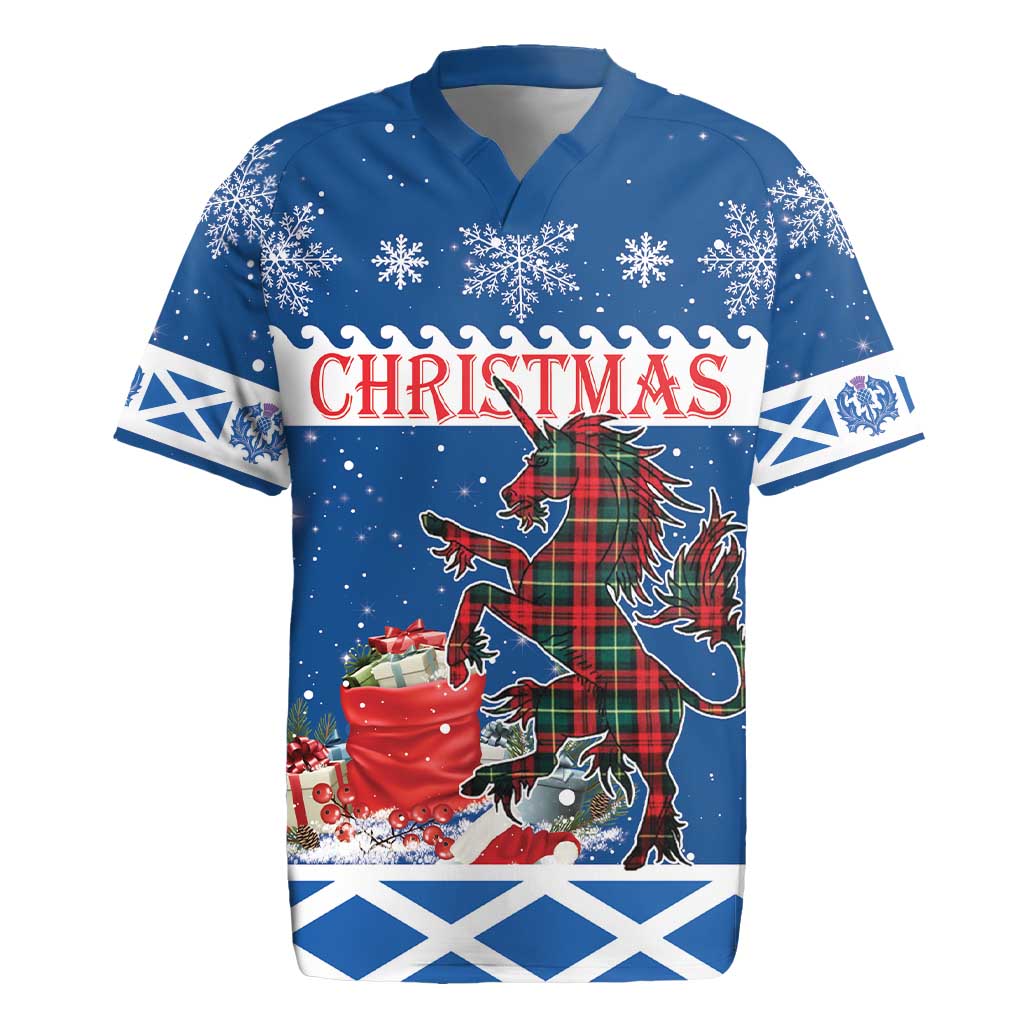 Personalized Scotland Christmas Rugby Jersey Tartan Unicorn with Edinburgh Castle