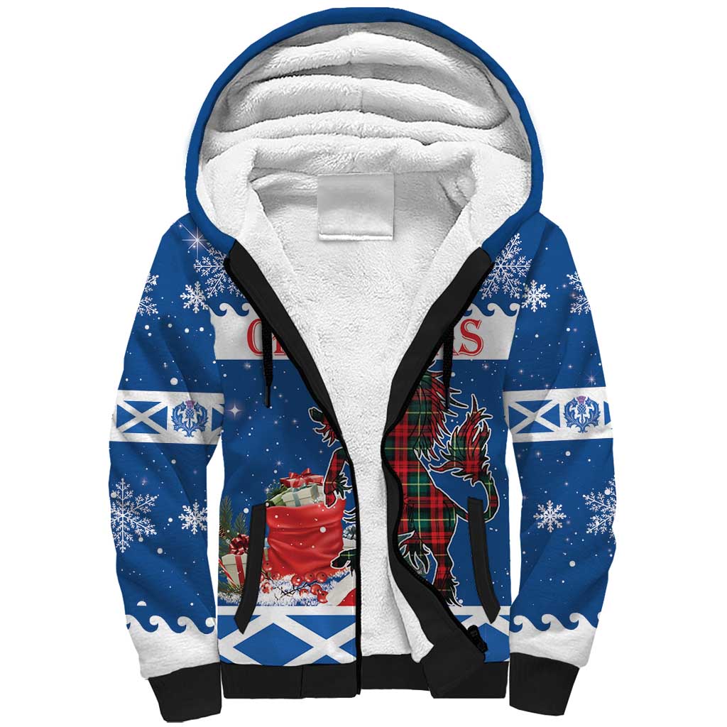 Personalized Scotland Christmas Sherpa Hoodie Tartan Unicorn with Edinburgh Castle