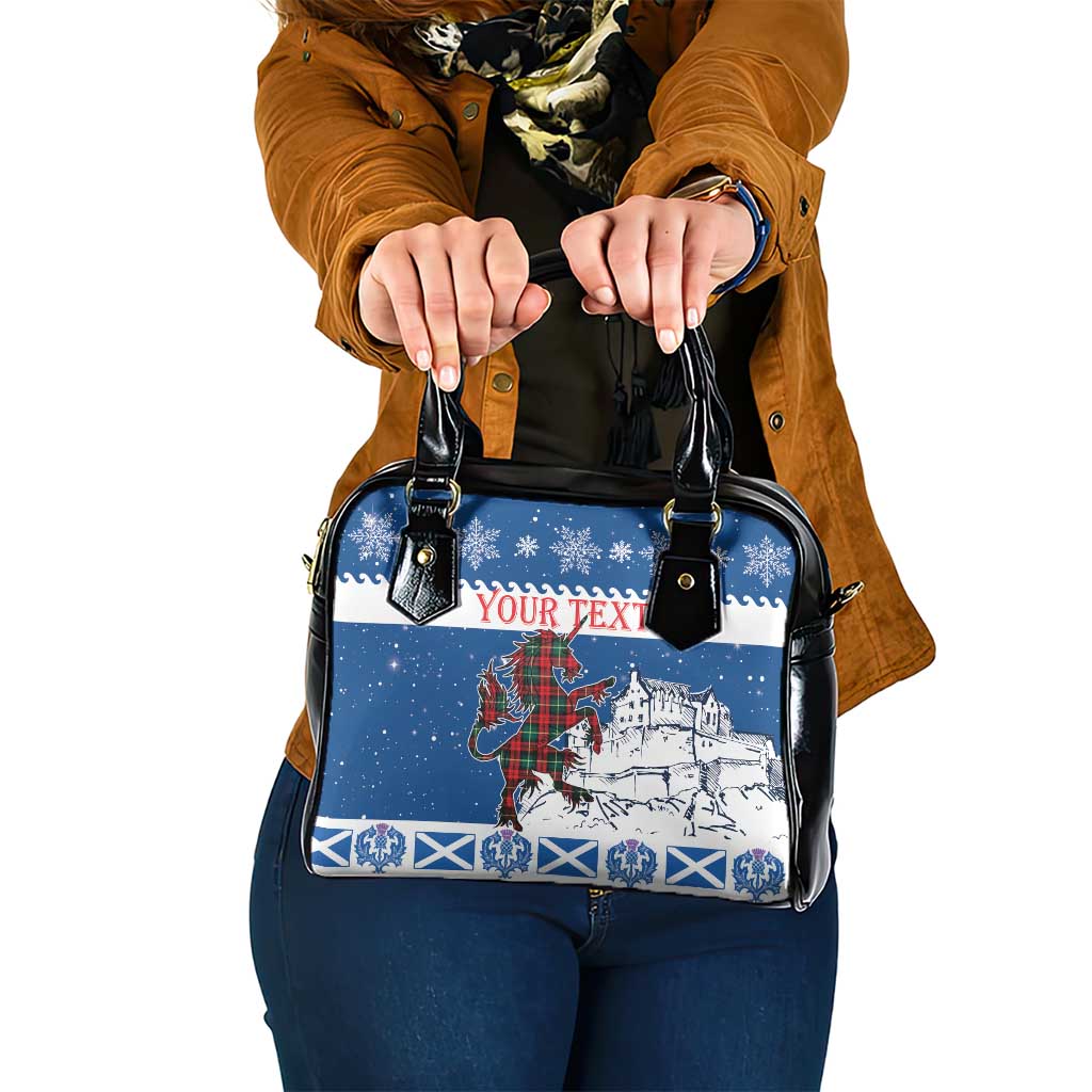 Personalized Scotland Christmas Shoulder Handbag Tartan Unicorn with Edinburgh Castle