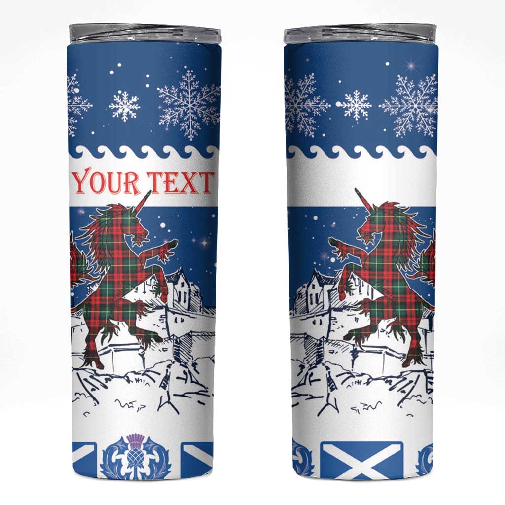 Personalized Scotland Christmas Skinny Tumbler Tartan Unicorn with Edinburgh Castle