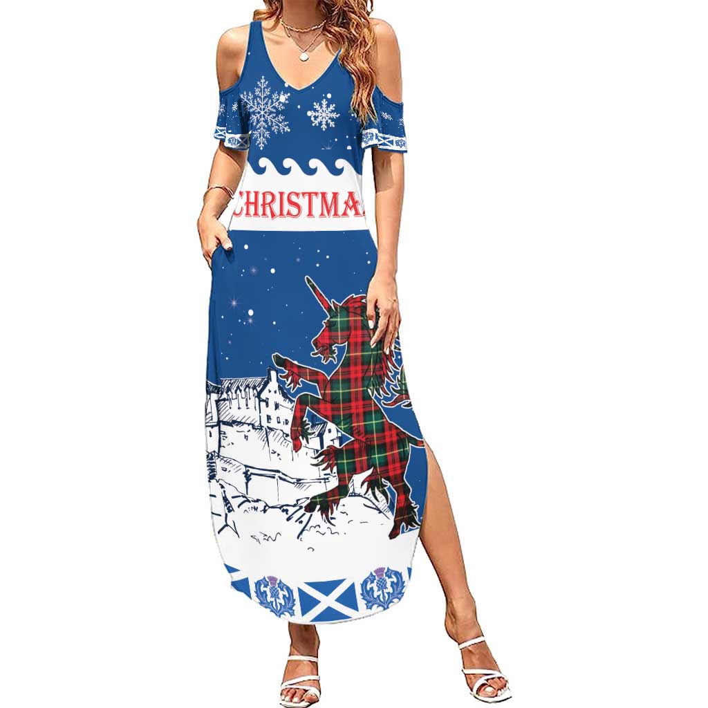 Personalized Scotland Christmas Summer Maxi Dress Tartan Unicorn with Edinburgh Castle