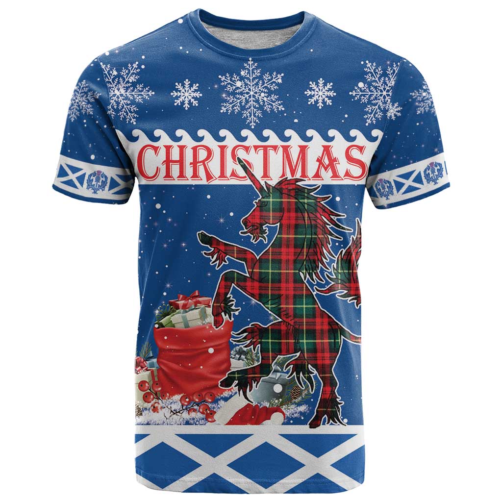 Personalized Scotland Christmas T Shirt Tartan Unicorn with Edinburgh Castle