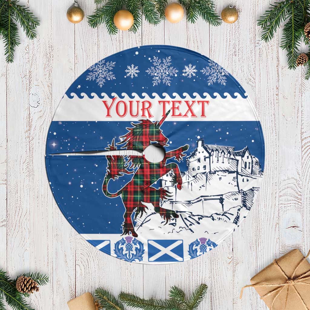 Personalized Scotland Christmas Tree Skirt Tartan Unicorn with Edinburgh Castle