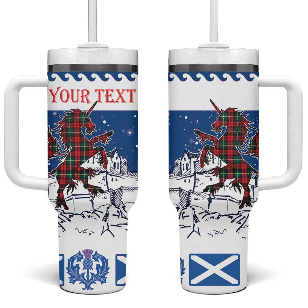 Personalized Scotland Christmas Tumbler With Handle Tartan Unicorn with Edinburgh Castle