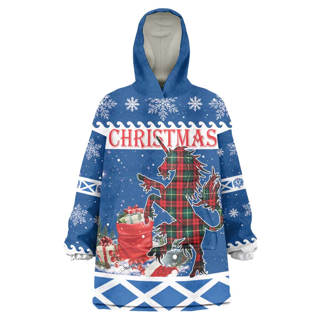 Personalized Scotland Christmas Wearable Blanket Hoodie Tartan Unicorn with Edinburgh Castle