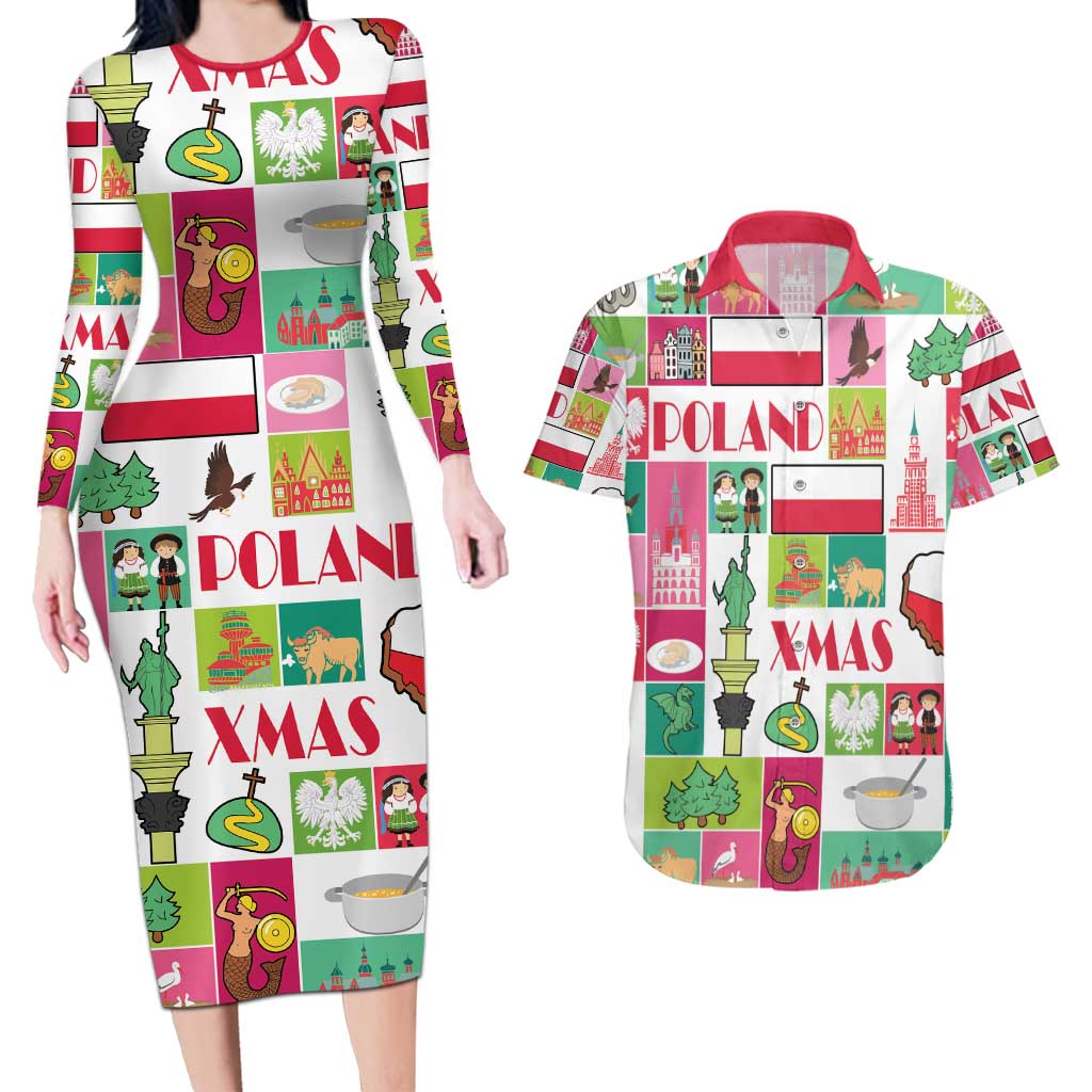 Wesolych Swiat Merry Christmas Polish Couples Matching Long Sleeve Bodycon Dress and Hawaiian Shirt Poland Xmas - Wonder Print Shop