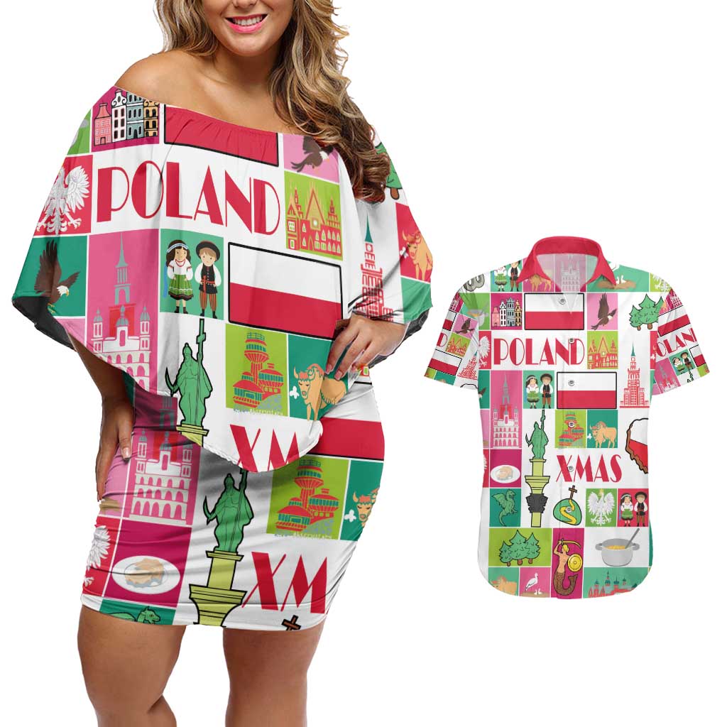 Wesolych Swiat Merry Christmas Polish Couples Matching Off Shoulder Short Dress and Hawaiian Shirt Poland Xmas - Wonder Print Shop