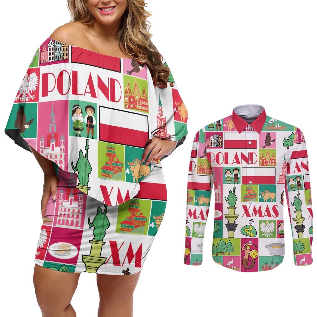 Wesolych Swiat Merry Christmas Polish Couples Matching Off Shoulder Short Dress and Long Sleeve Button Shirt Poland Xmas - Wonder Print Shop