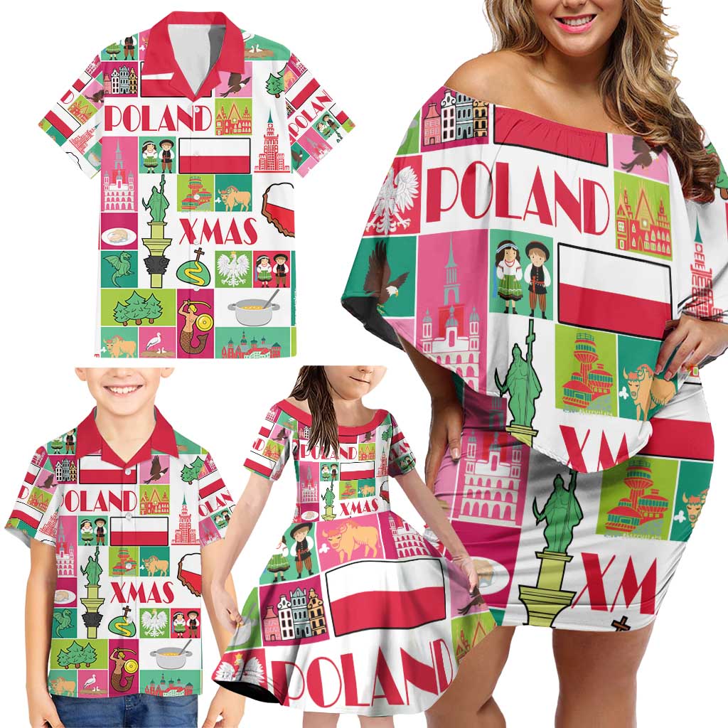 Wesolych Swiat Merry Christmas Polish Family Matching Off Shoulder Short Dress and Hawaiian Shirt Poland Xmas - Wonder Print Shop