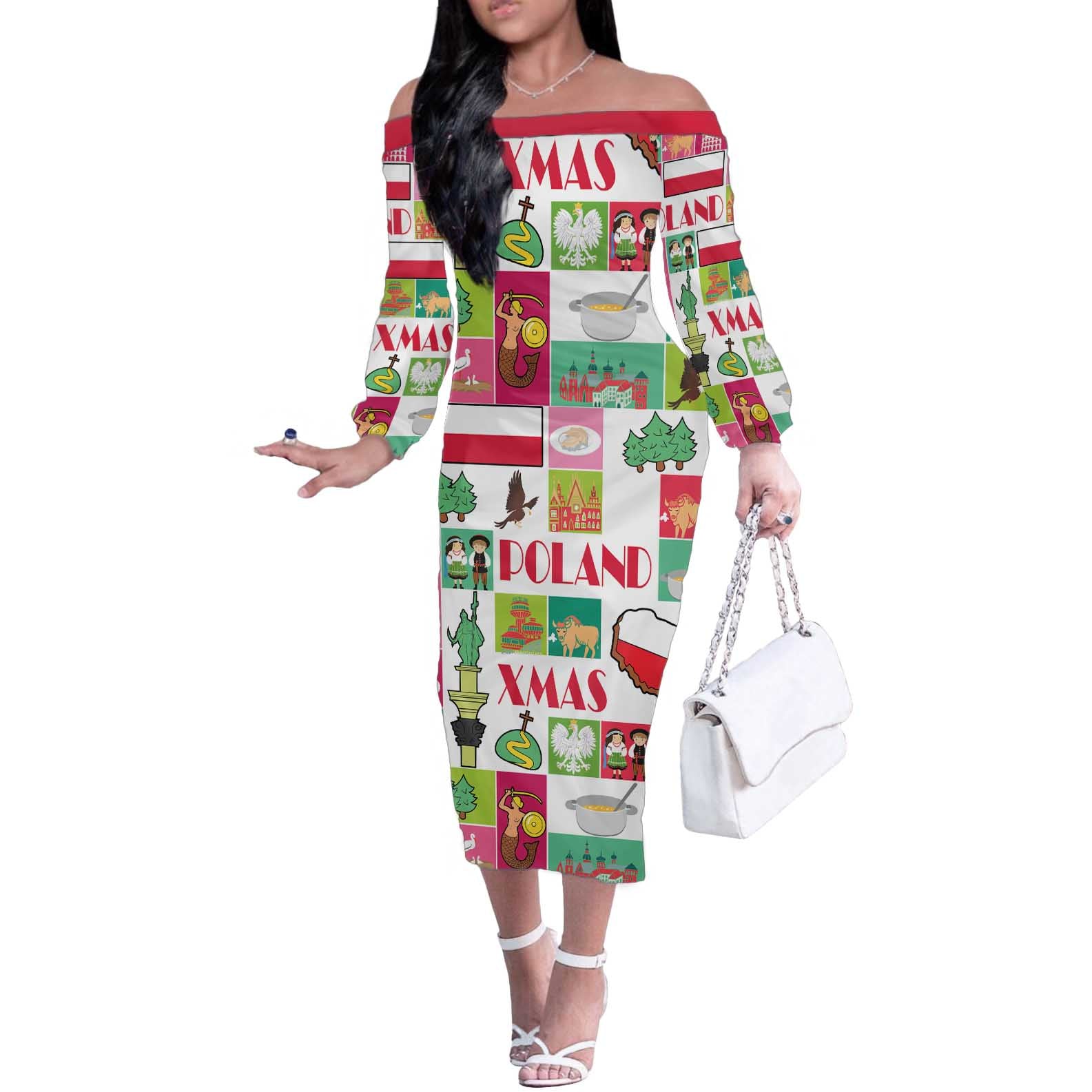 Wesolych Swiat Merry Christmas Polish Off The Shoulder Long Sleeve Dress Poland Xmas - Wonder Print Shop