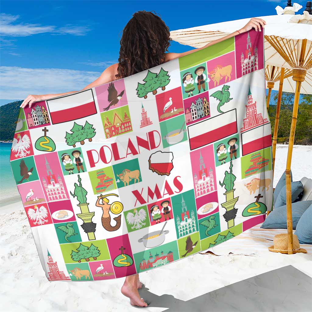 Multicolor Poland and Christmas print sarong, 44 x 66 in