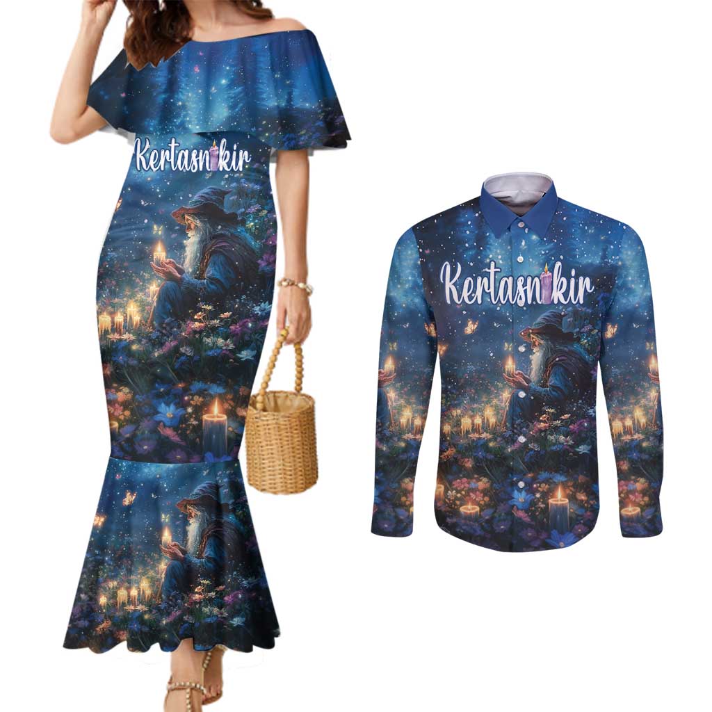 Personalized Iceland Yule Lads Christmas Couples Matching Mermaid Dress and Long Sleeve Button Shirt Merry Kertasnikir Under Vibrant Flowers