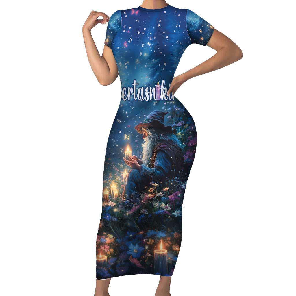 Personalized Iceland Yule Lads Christmas Short Sleeve Bodycon Dress Merry Kertasnikir Under Vibrant Flowers