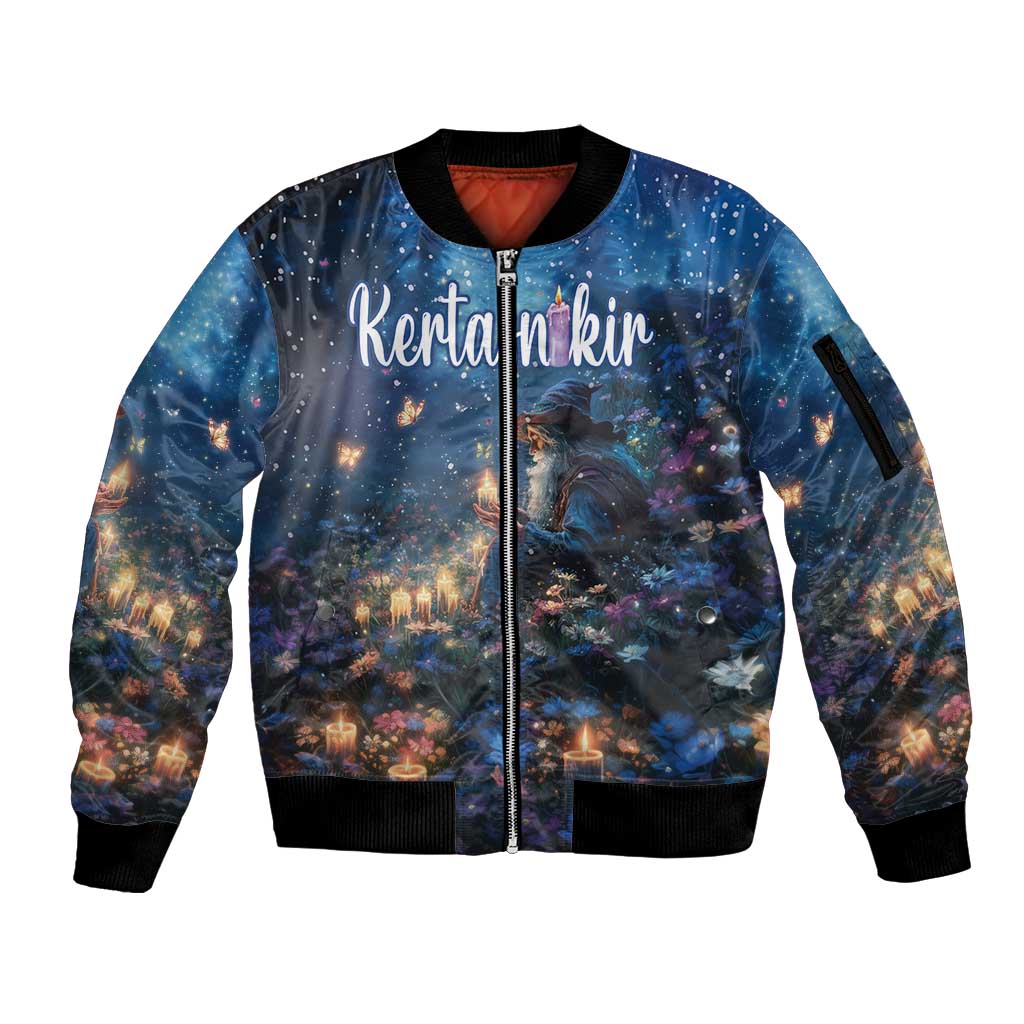 Personalized Iceland Yule Lads Christmas Sleeve Zip Bomber Jacket Merry Kertasnikir Under Vibrant Flowers