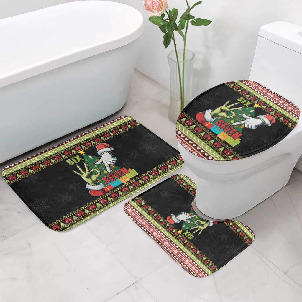 Six Seven Christmas Bathroom Set Funny Santa and Green Hands - Wonder Print Shop