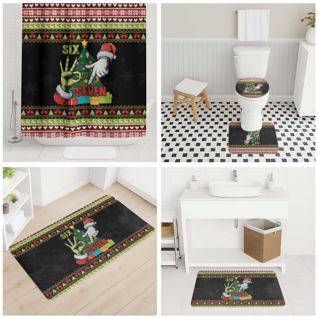Six Seven Christmas Bathroom Set Funny Santa and Green Hands - Wonder Print Shop