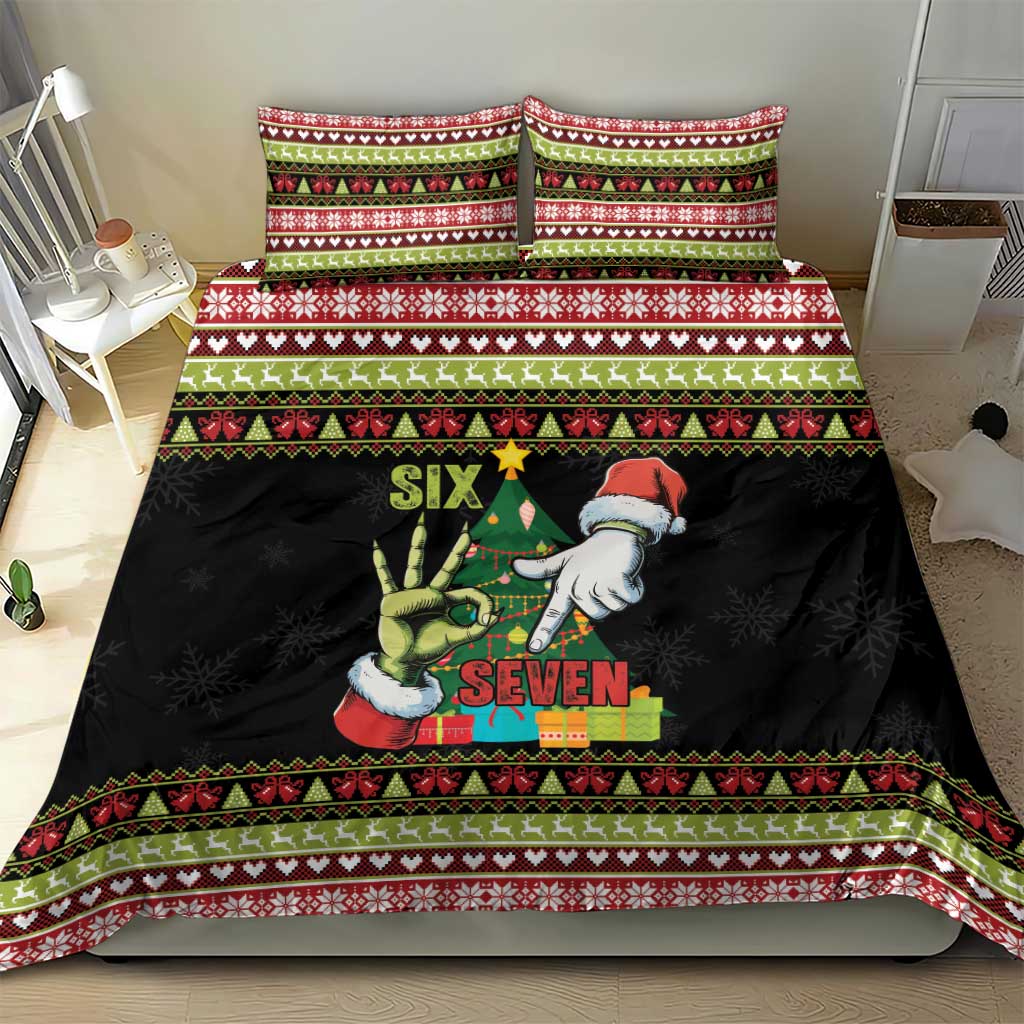Six Seven Christmas Bedding Set Funny Santa and Green Hands - Wonder Print Shop