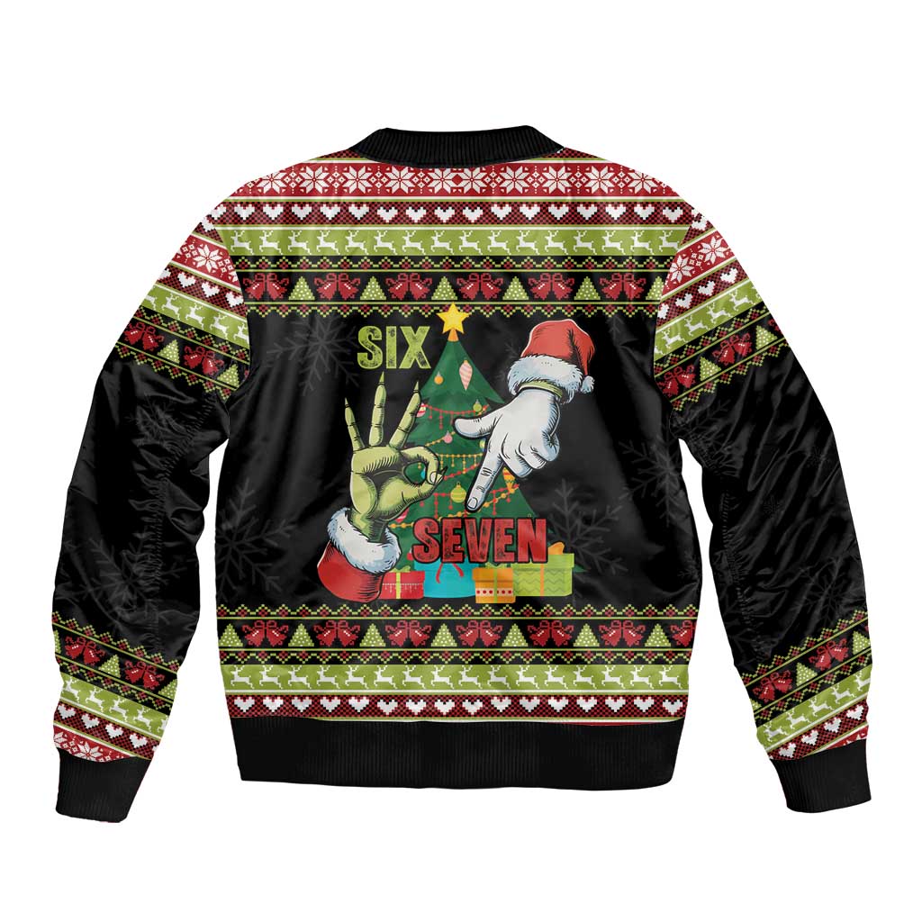 Six Seven Christmas Bomber Jacket Funny Santa and Green Hands - Wonder Print Shop