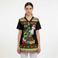 Six Seven Christmas Scrub Top Funny Santa and Green Hands - Wonder Print Shop