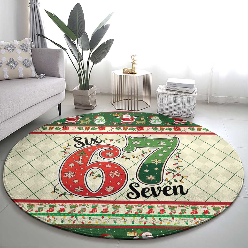 Funny Six Seven 67 Christmas Round Carpet Christmas Santa Patterns - Wonder Print Shop