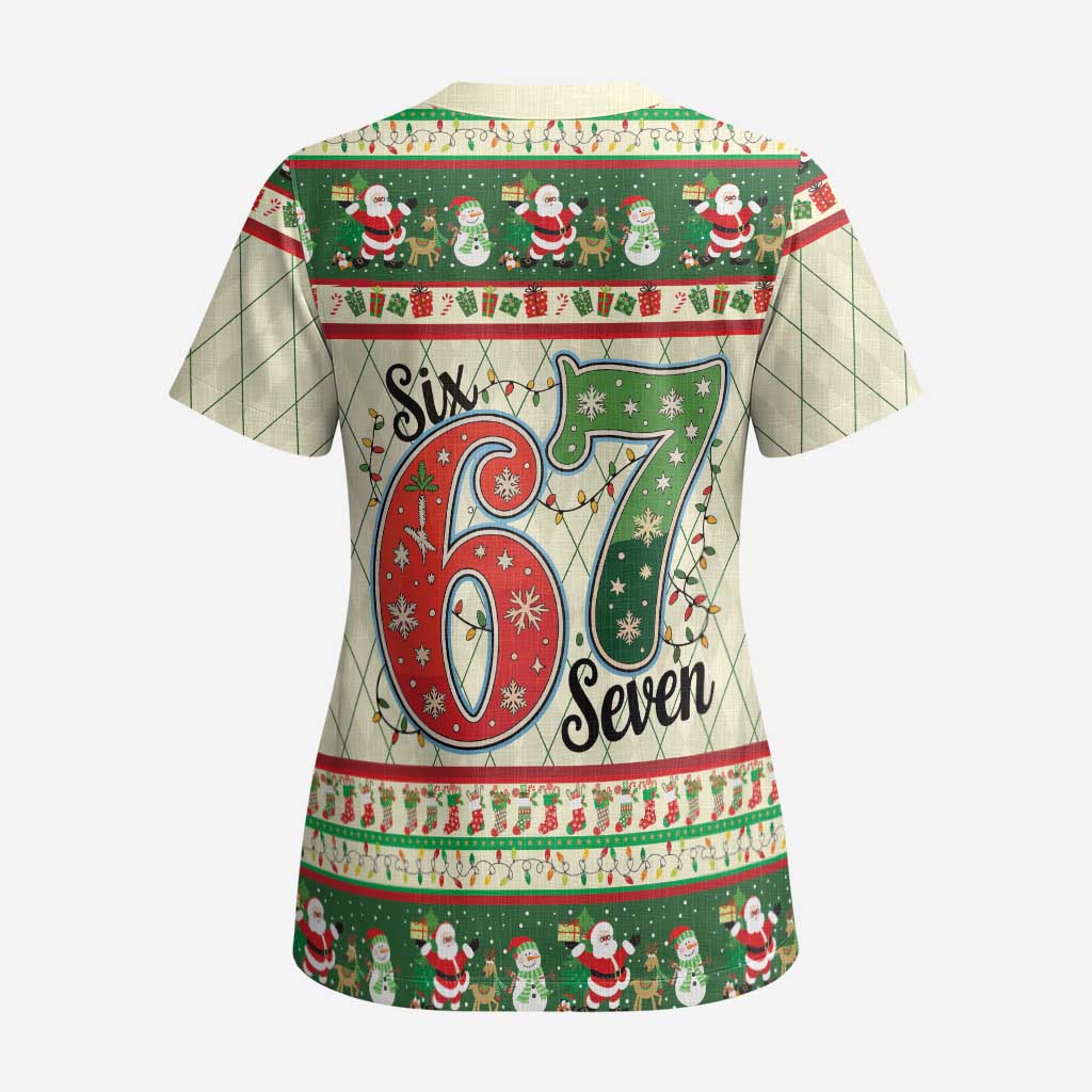 Funny Six Seven 67 Christmas Scrub Top Christmas Santa Patterns - Wonder Print Shop