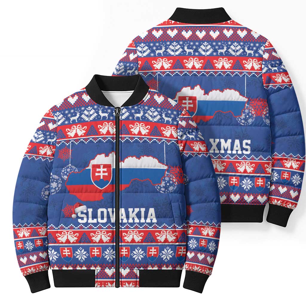 Slovakia Christmas Bomber Puffer Jacket Slovakian Double Cross Map - Wonder Print Shop