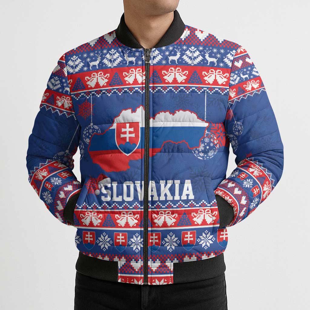 Slovakia Christmas Bomber Puffer Jacket Slovakian Double Cross Map - Wonder Print Shop