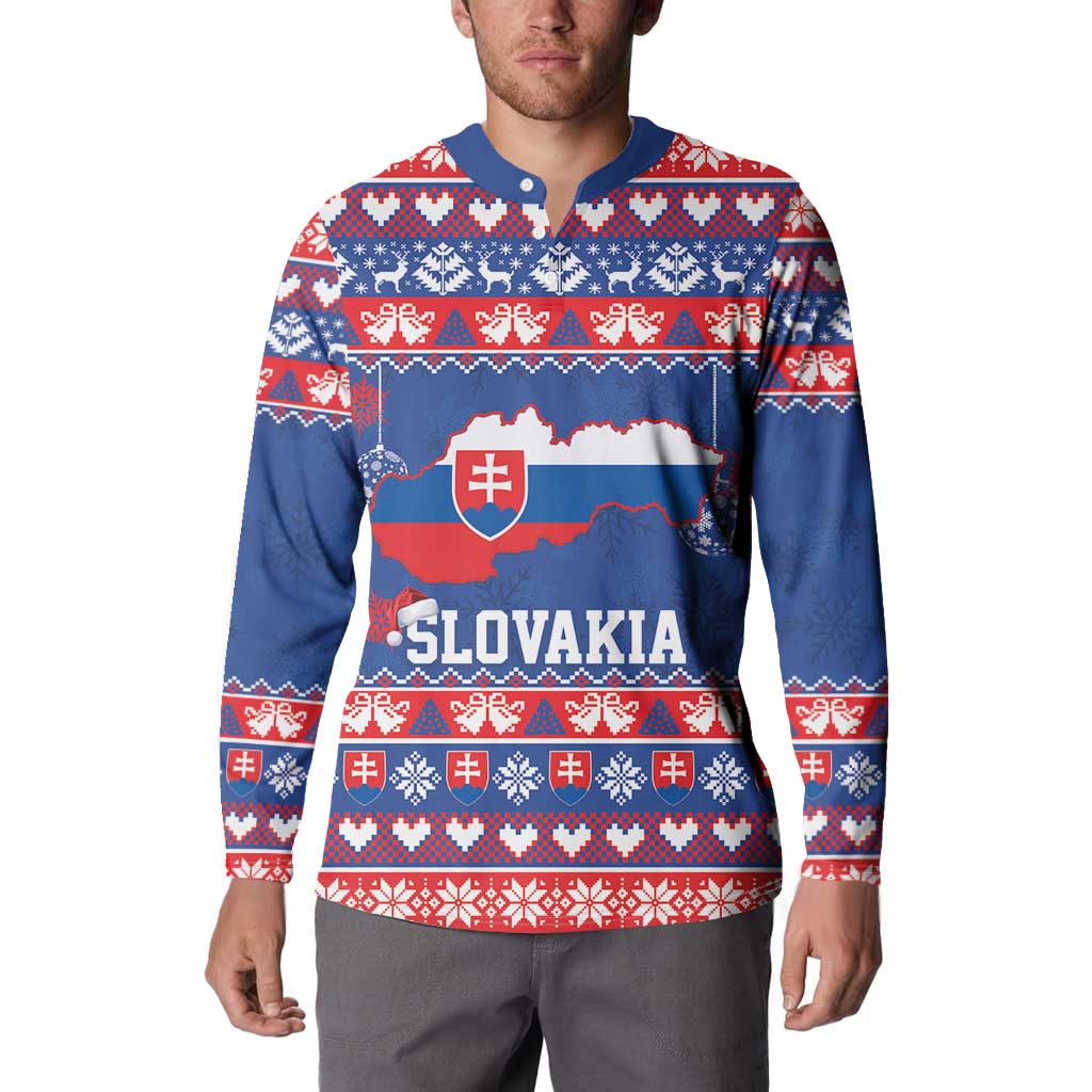Slovakia Christmas Button Sweatshirt Slovakian Double Cross Map - Wonder Print Shop
