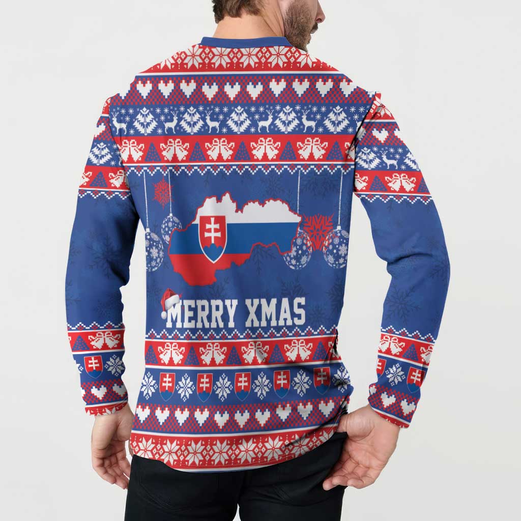 Slovakia Christmas Button Sweatshirt Slovakian Double Cross Map - Wonder Print Shop