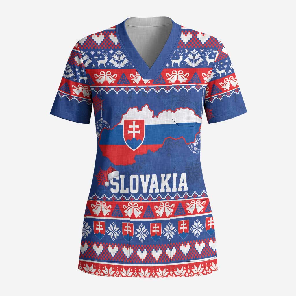 Slovakia Christmas Scrub Top Slovakian Double Cross Map - Wonder Print Shop