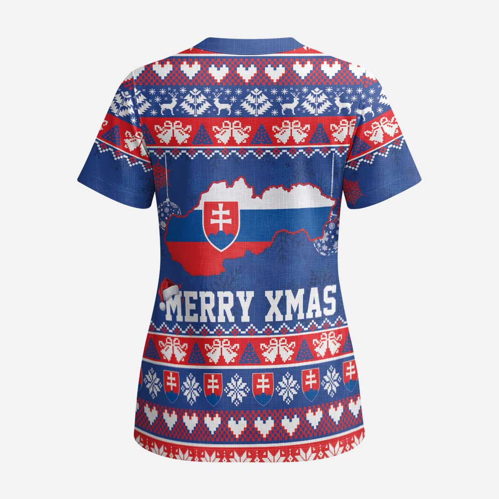 Slovakia Christmas Scrub Top Slovakian Double Cross Map - Wonder Print Shop