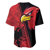 Red and black baseball jersey with large eagle head graphic on back