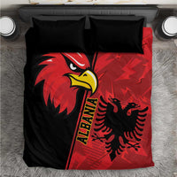Eagle bedding set with black and red duvet, “ALBANIA” text, and two black pillows