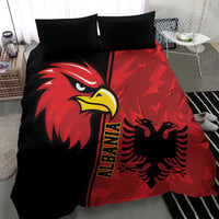 Eagle duvet bedding set in black and red with “ALBANIA” text and eagle emblem, two pillows