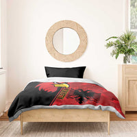 Eagle bedding set with black and red duvet showing “ALBANIA” eagle emblem, two black pillows