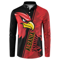 Mens red and black eagle graphic button sweatshirt, long sleeves, mock neckline