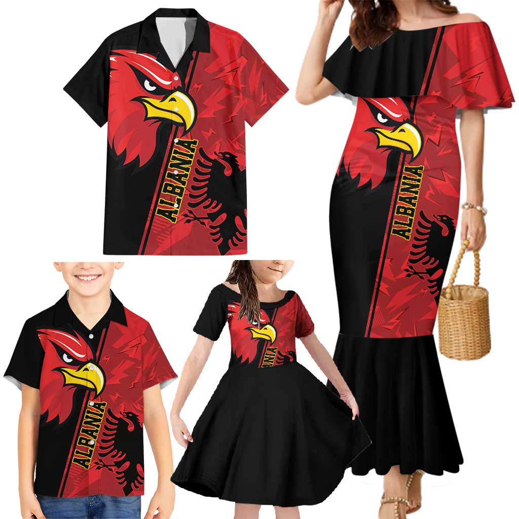 Albania Eagle Family Matching Mermaid Dress and Hawaiian Shirt National Emblem Grunge Pattern - Wonder Print Shop