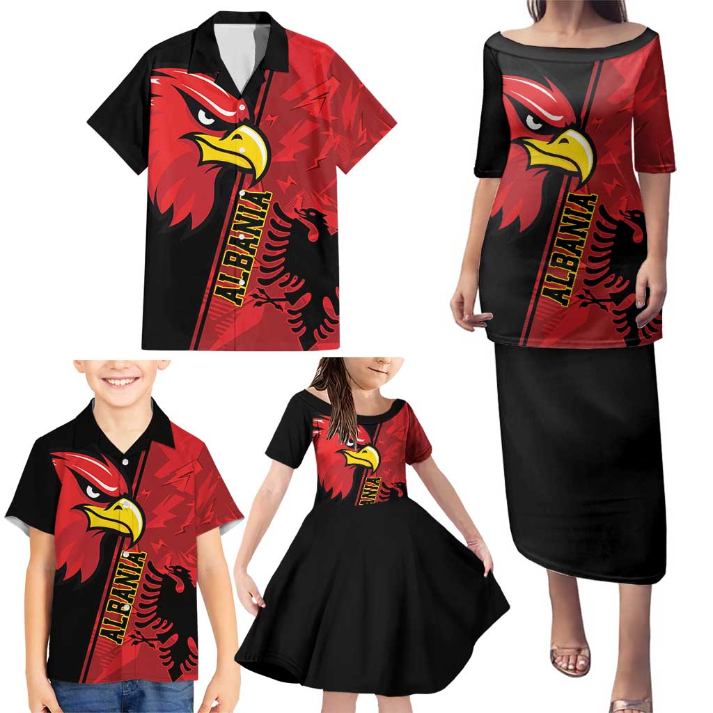 Albania Eagle Family Matching Puletasi and Hawaiian Shirt National Emblem Grunge Pattern - Wonder Print Shop