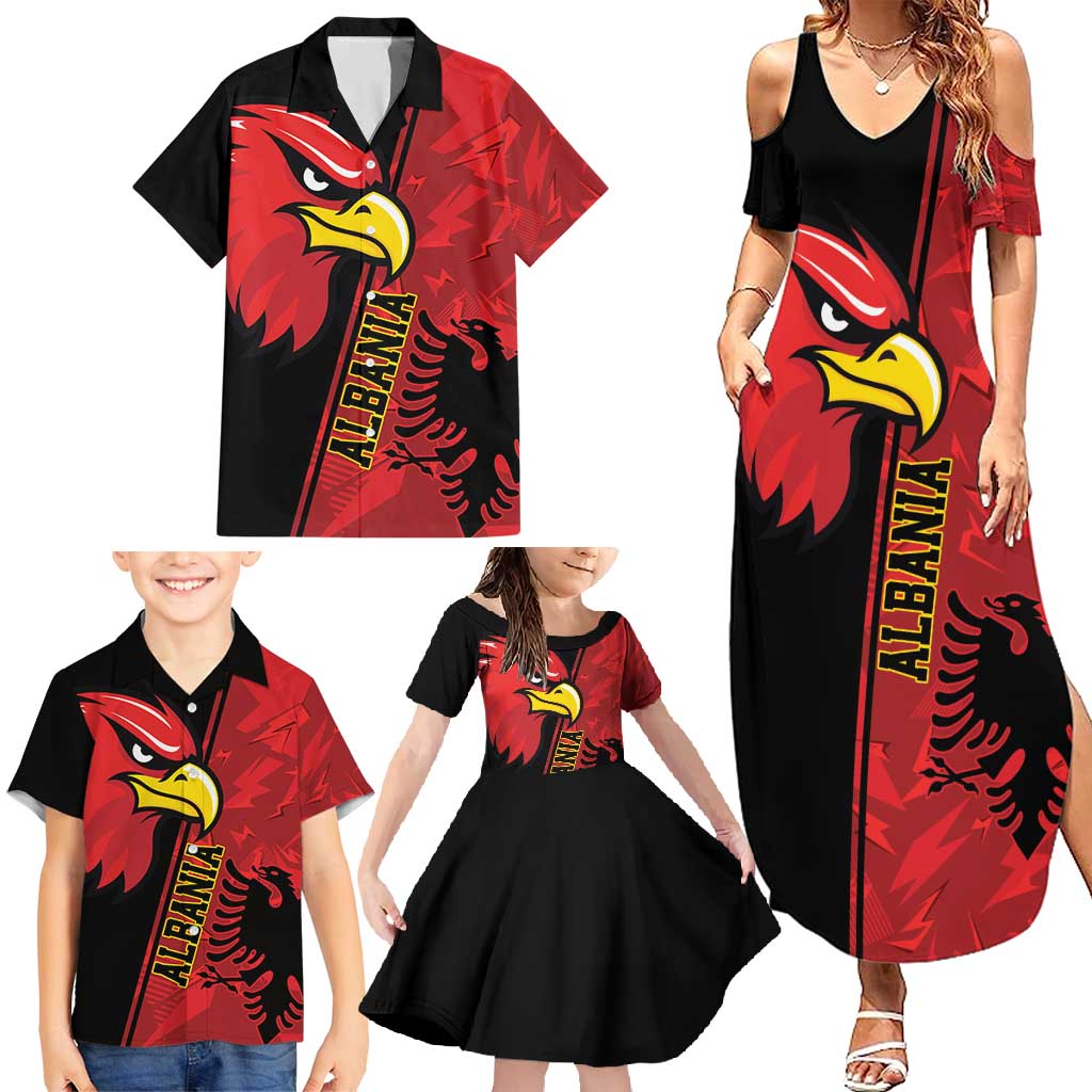 Albania Eagle Family Matching Summer Maxi Dress and Hawaiian Shirt National Emblem Grunge Pattern - Wonder Print Shop