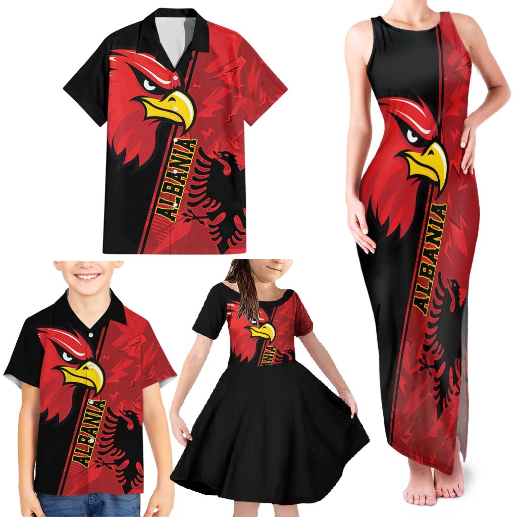 Albania Eagle Family Matching Tank Maxi Dress and Hawaiian Shirt National Emblem Grunge Pattern - Wonder Print Shop