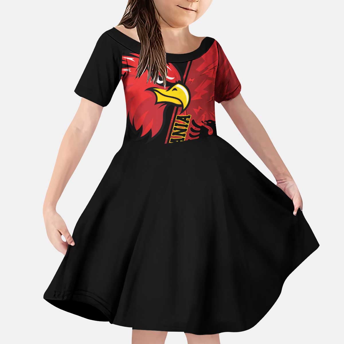 Albania Eagle Kid Short Sleeve Dress National Emblem Grunge Pattern - Wonder Print Shop