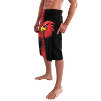 Men's black knee-length shorts with red eagle side graphic and elastic waist