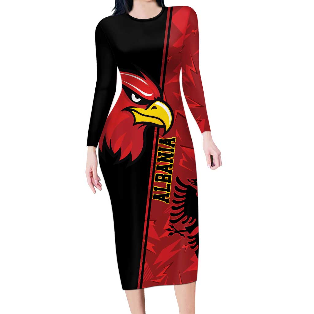 Albania Eagle Long Sleeve Bodycon Dress National Emblem Grunge Pattern - Wonder Print Shop