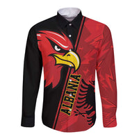 Red and black long sleeve button shirt with grunge eagle emblem graphic